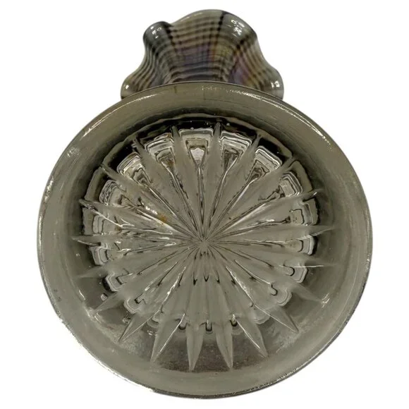 Vintage Imperial Ribbed Carnival Glass Swung Vase Iridescent Brown Purple Clear - Picture 11 of 11